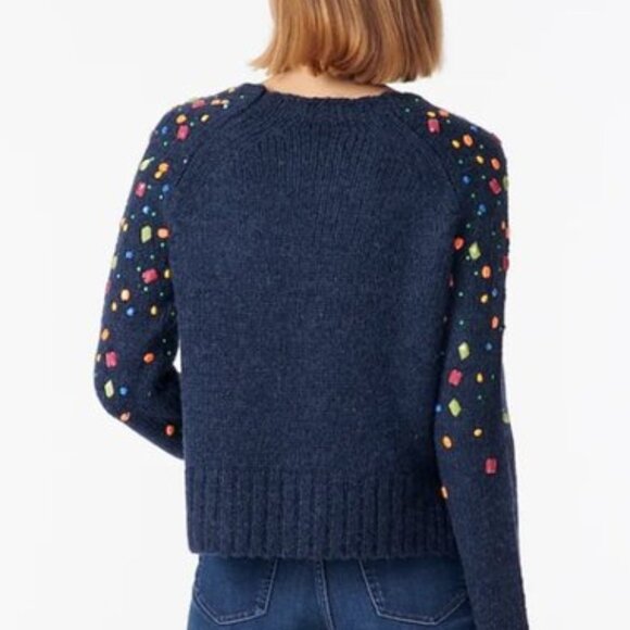 NWT Embellished Navy Blue Embellished Alpaca-Blend Crewneck Sweater - Picture 4 of 10